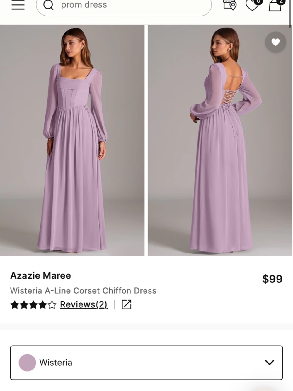Azazie Wisteria Long-Sleeve A-Line Chiffon Dress